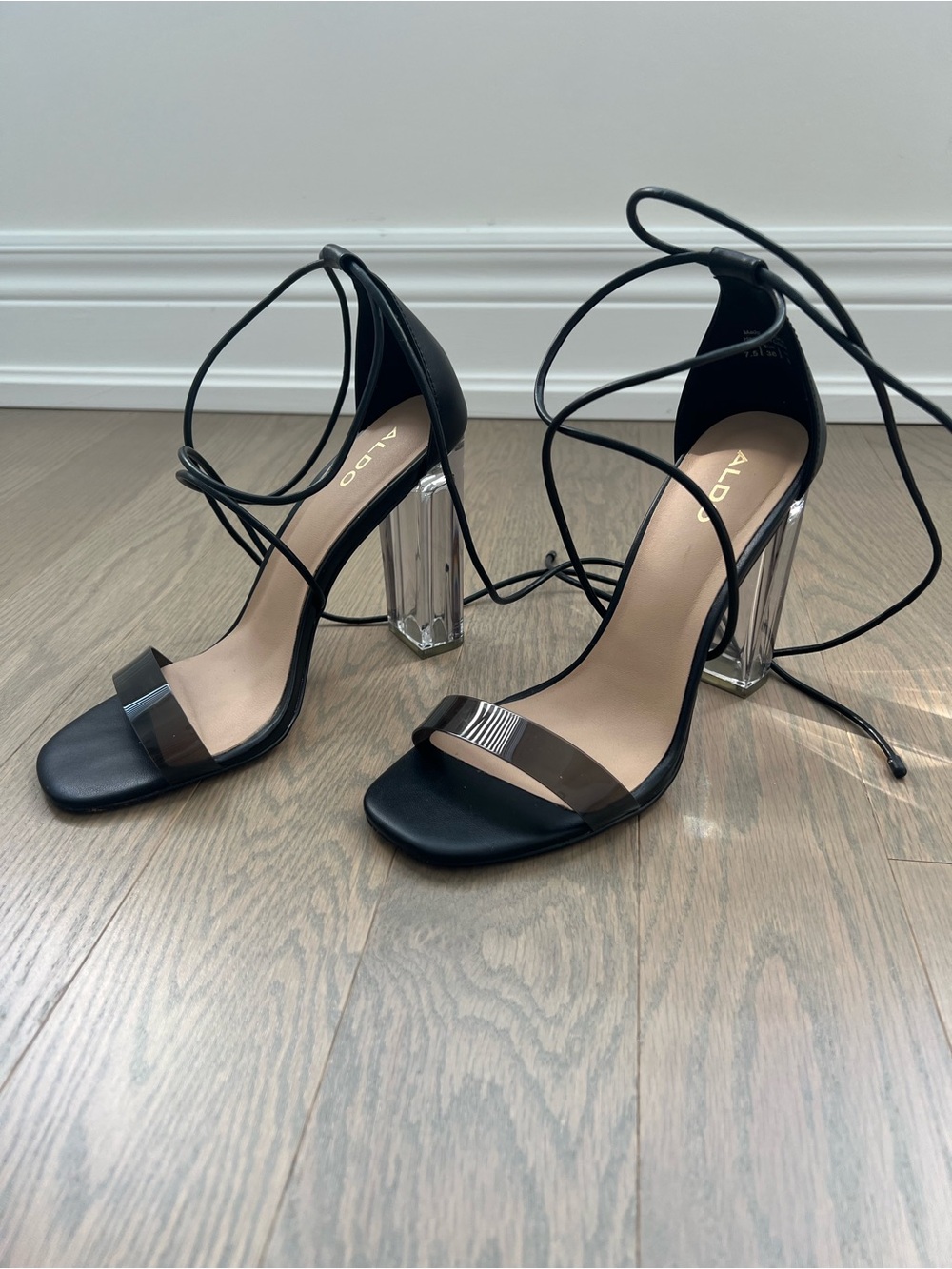 ALDO Black Sandals with Clear Block Heels